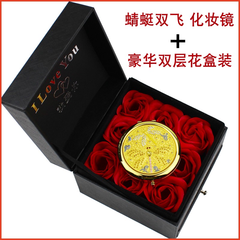 圆形翻盖双面随身化妆镜便携式折叠小镜子精品随身镜金属公主镜