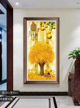 玄关装饰画竖版走廊软装墙壁挂画入户过道美式轻奢富贵荷花瓶新品