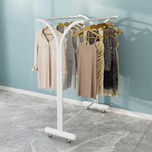 加厚服装店双排中岛架服装展示架白色落地式阳台晾晒衣架移动带轮
