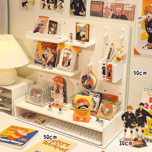 实木吧唧转角洞洞板收纳架桌面大学生宿舍好物谷子立牌展示置物架