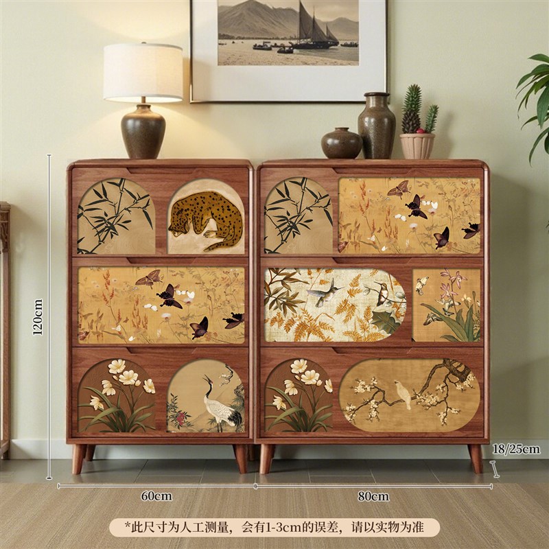 新中式2025新款实木鞋柜家用门口翻斗宋氏美学超薄储物入户一体柜