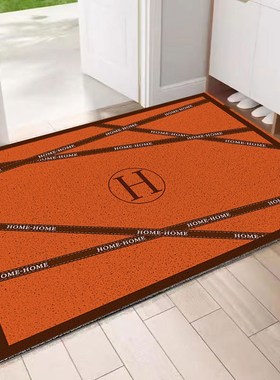 网红橙色大H入户门垫丝圈换鞋垫 潮牌可裁剪门口玄关地垫进门脚垫