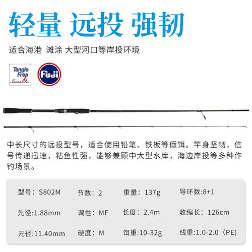 神探 2.4/2.7/3/3.3米M调远投直柄路亚竿高感度海钓海鲈竿