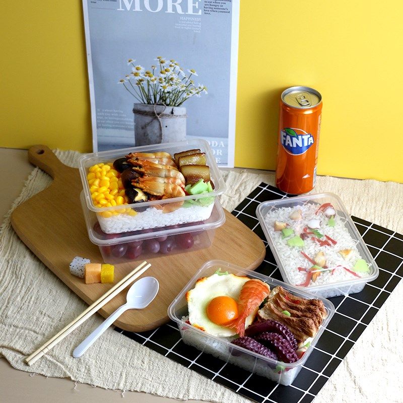 1000ML长方形一次性餐盒外卖打包盒快餐商用塑料饭盒加厚透明带盖