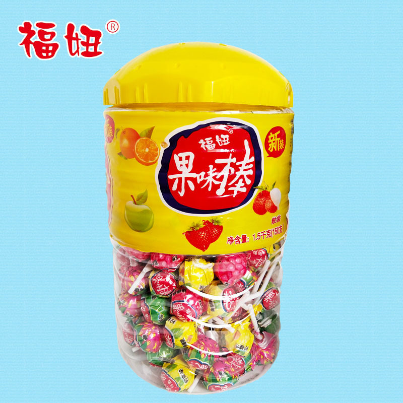 山姆冠超市福妞水果味棒棒糖150支/桶奖励儿童糖果散装创意婚车糖