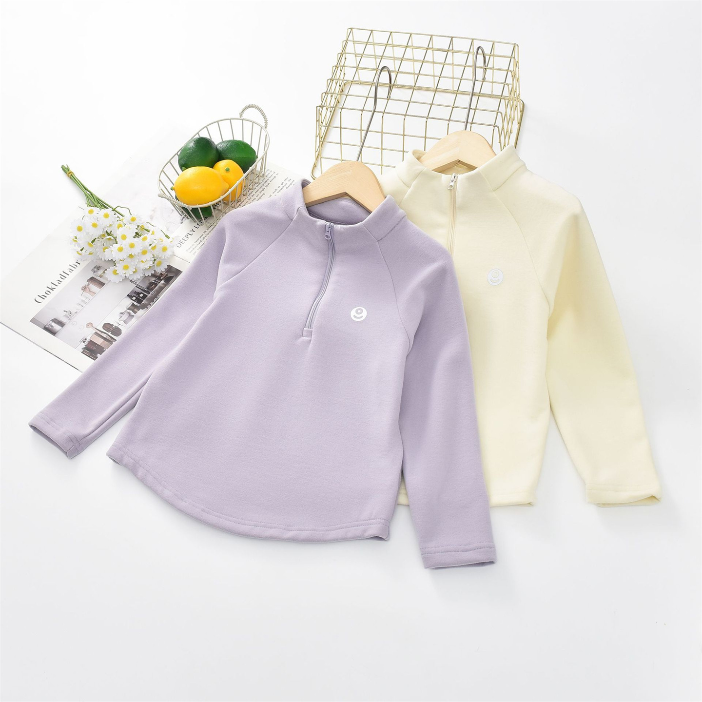 中领拉链自发热膨体绒棉打底衫