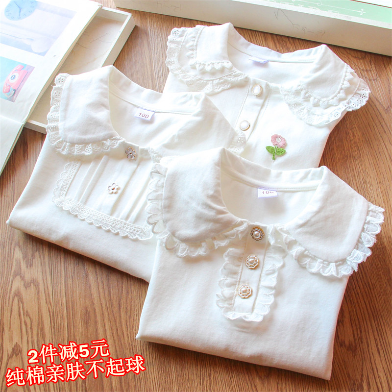 纯棉娃娃领白色打底衫长袖衬衫