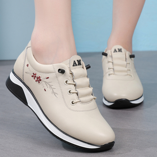 妈妈鞋中老年舒适不累脚真皮休闲鞋女中年运动旅游女鞋防滑内增高