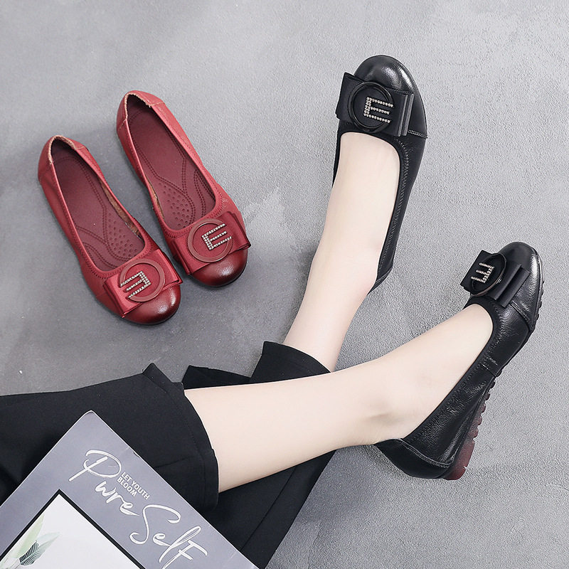 喜妈妈婚宴鞋子2025新款真皮妈妈鞋婚礼平底中老年皮鞋女酒红洋气,女鞋,浅口单鞋,淘宝优惠券,粉丝福利购,淘宝优惠卷