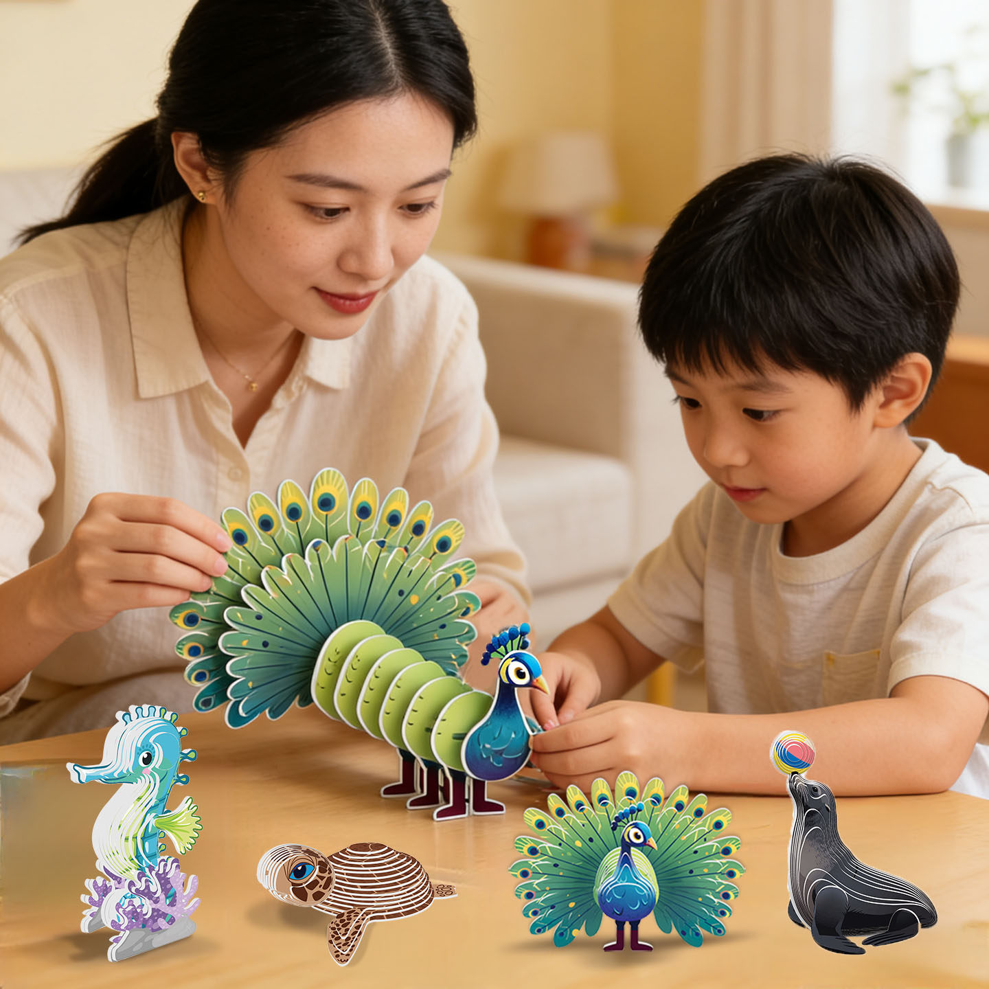 儿童纸质海洋生物立体3D拼图动物玩具益智男女海豚老虎幼儿园礼物