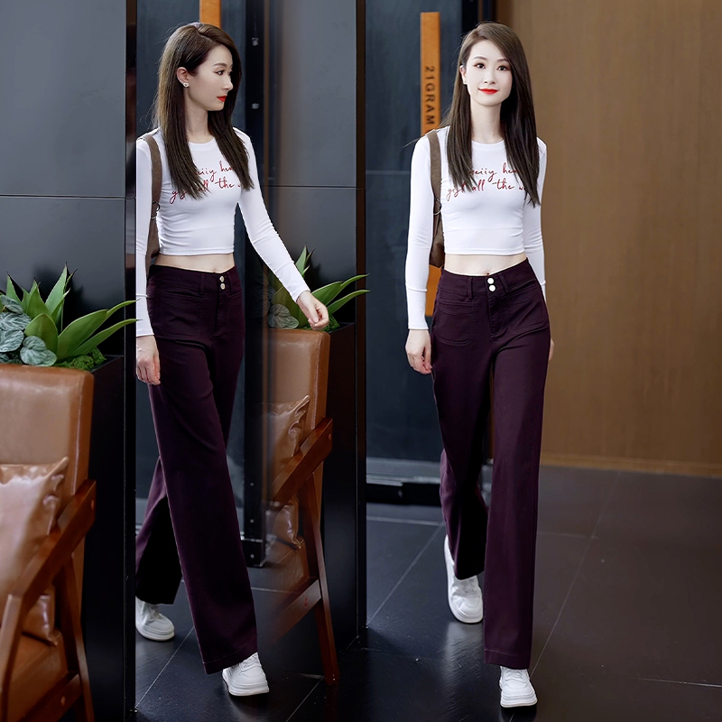 高腰窄版阔腿牛仔裤女流行直筒裤