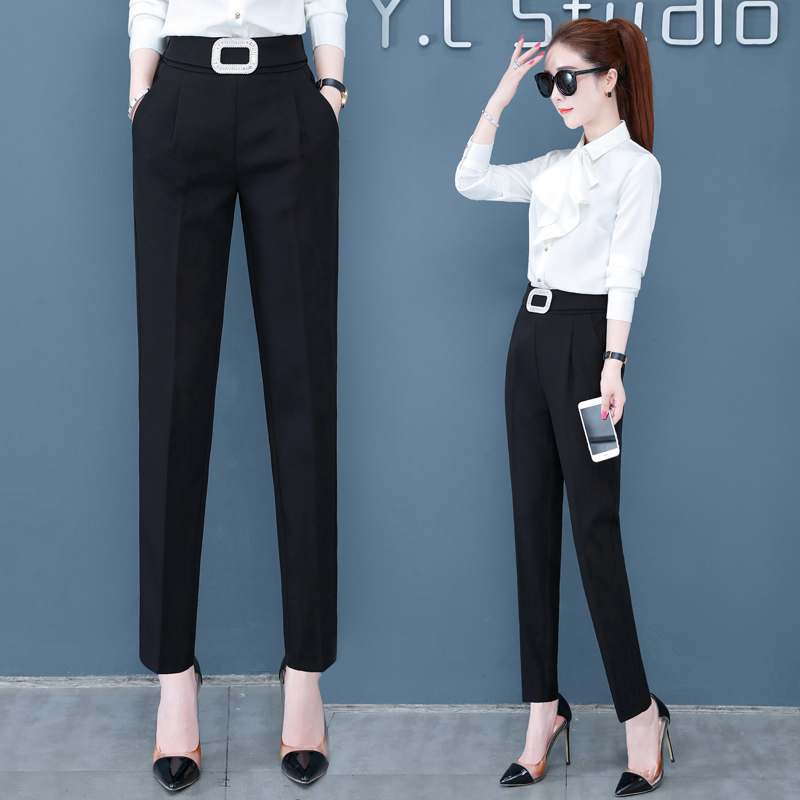 西装裤女时尚九分秋季高腰显瘦女裤2021年新款黑色女士外穿小脚裤