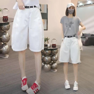 高腰白色五分阔腿裤女2026夏季薄款花苞工装短裤宽松显瘦休闲裤子