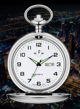 复古两面光翻盖石英怀表夜光指针大数字双日历星期男女项链老人表