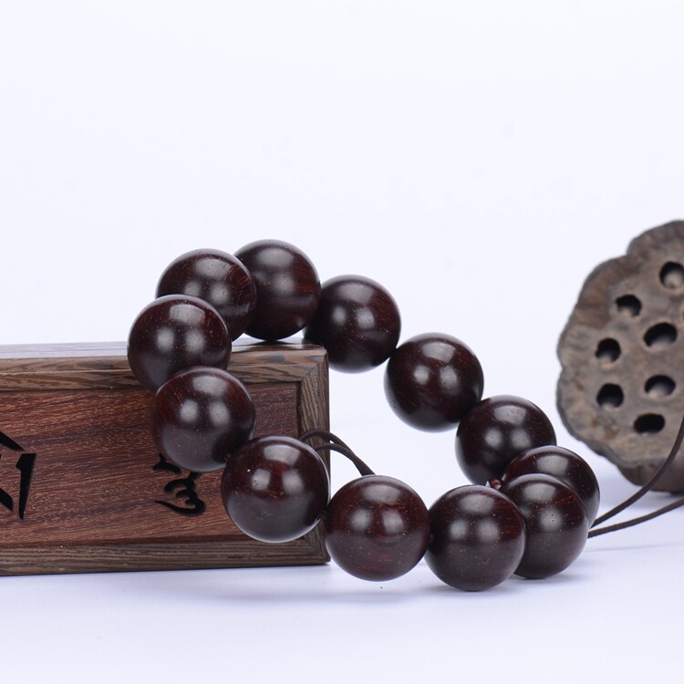 01稀有收藏印度小叶紫檀水波纹手串佛珠高密高油满金星手链20MM