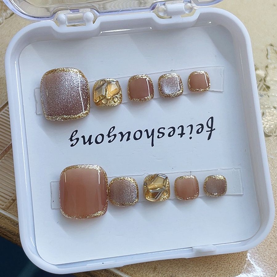 手工定制脚趾甲棕色猫眼穿戴甲