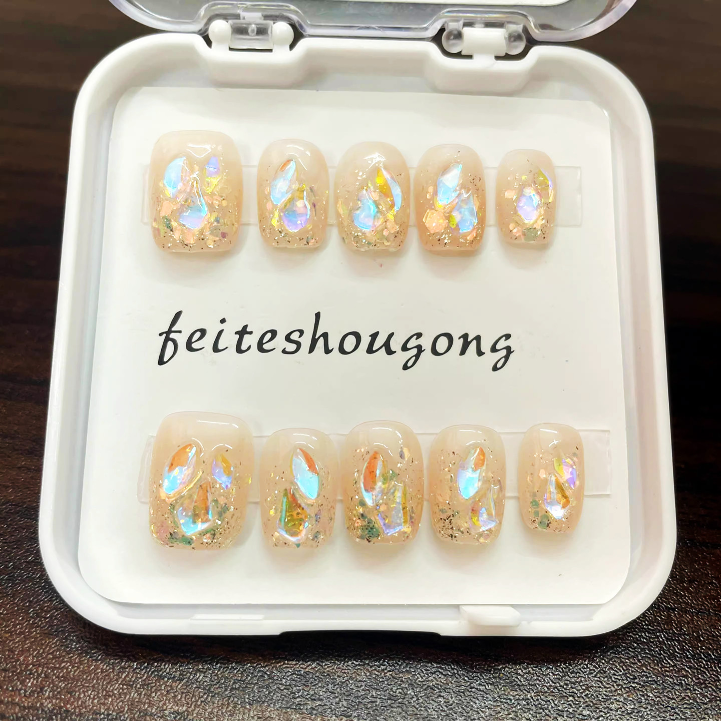 手工穿戴甲祼色爆闪小钻美甲贴片