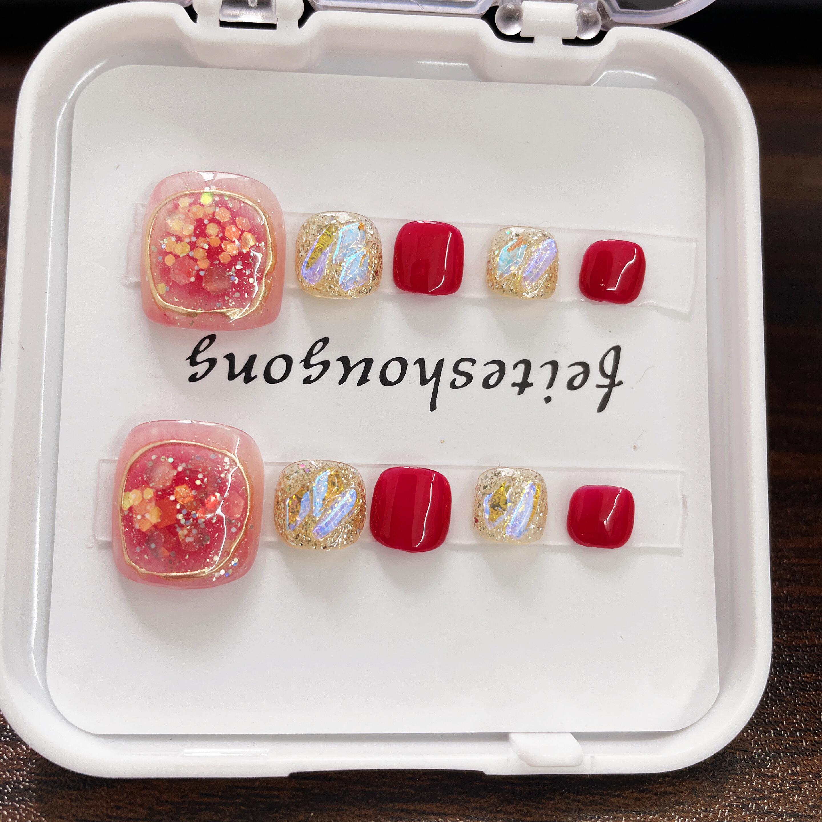 小惠美甲手工定制脚趾甲腮红闪钻脚指甲片可拆卸夏日穿戴甲指贴片