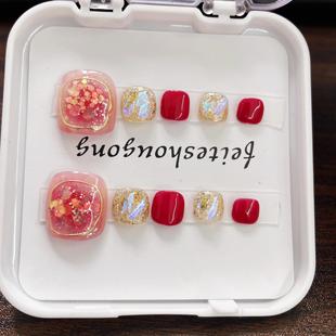 小惠美甲手工定制脚趾甲腮红闪钻脚指甲片可拆卸夏日穿戴甲指贴片