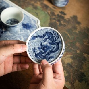 陶瓷青花龙纹杯垫茶垫家用办公室高档茶杯托茶具盖碗盖置茶壶盖托
