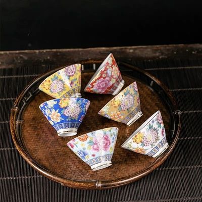 珐琅彩斗笠杯主人杯陶瓷品茗杯