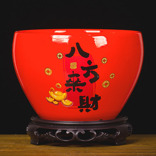 陶瓷花盆带底座红色特价