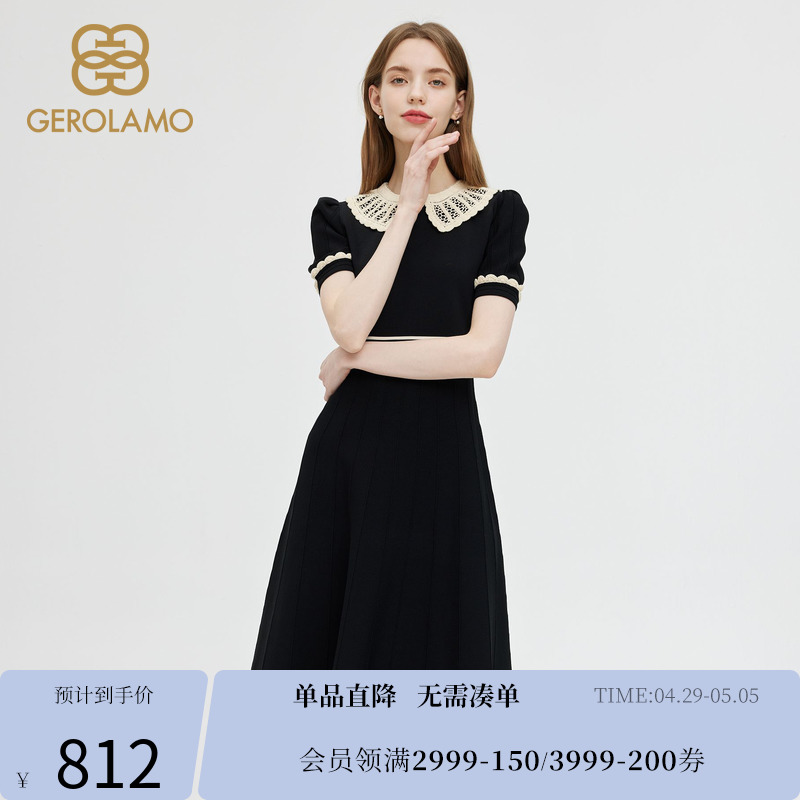 GEROLAMO女装连衣裙春夏新款复古娃娃领高腰百褶裙子女