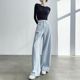 子 高腰宽松显瘦垂感小个子拖地裤 天空蓝镰刀阔腿牛仔裤 女春夏新款