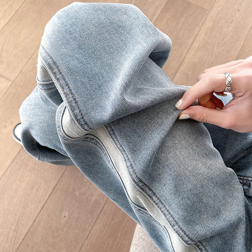 浅蓝色阔腿牛仔裤女宽松垂感直筒