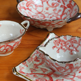 日本进口赤焰章鱼唐草陶瓷碗手绘大汤碗釉下彩拉面条碗盖饭泡面碗