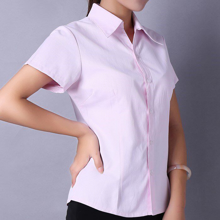 Large Temperament pink Korean Fan jacket The White Stripes Cotton work interview shirt Business Suits Short sleeved Elastic forcein the Women's clothing/Boutique , Shirt  category - from Buy2taobao.com to provide professional Taobao agent buy service
