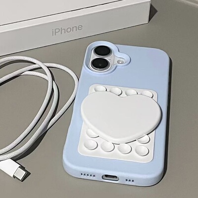 韩系ins吸盘小镜子简约小众苹果17/16适用iPhone15pro高级感13硅胶14PROMAX手机壳12/11防摔保护套女款