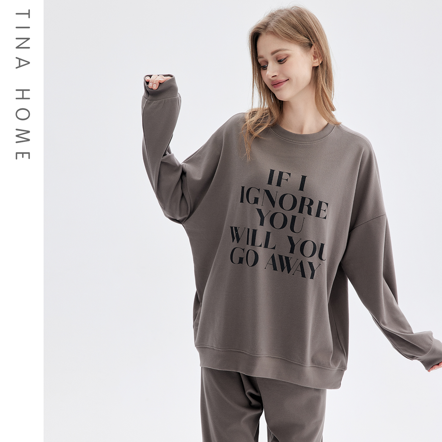 洋气灰色女士薄绒保暖秋冬家居服