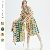 纯棉吸水蔬菜乒乓太阳花连帽睡袍亲子儿童成人睡衣酒店居家浴袍女