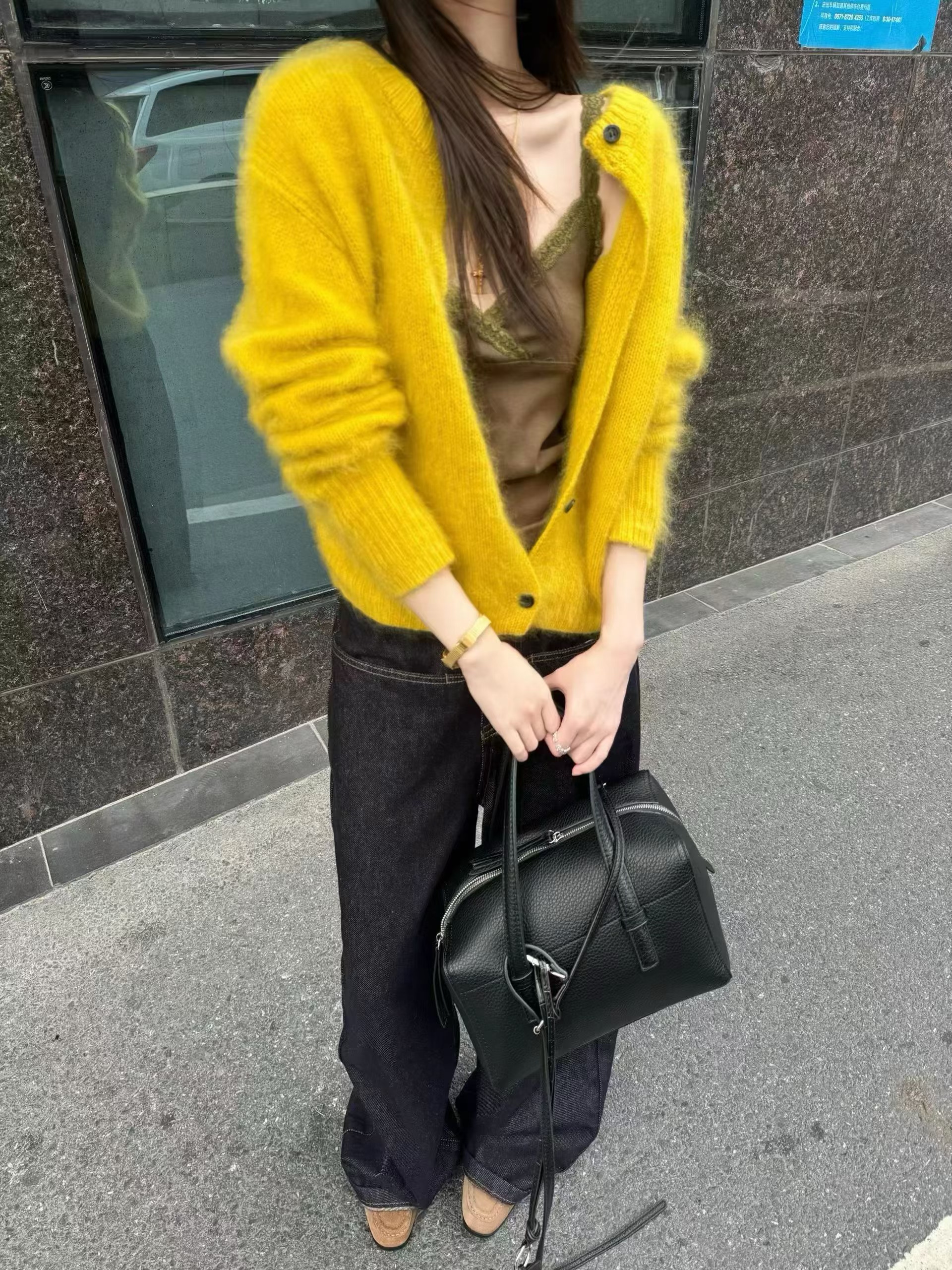 2026秋季新款韩版拉绒长袖黄色开衫女宽松显瘦羊毛毛衣外套显白潮