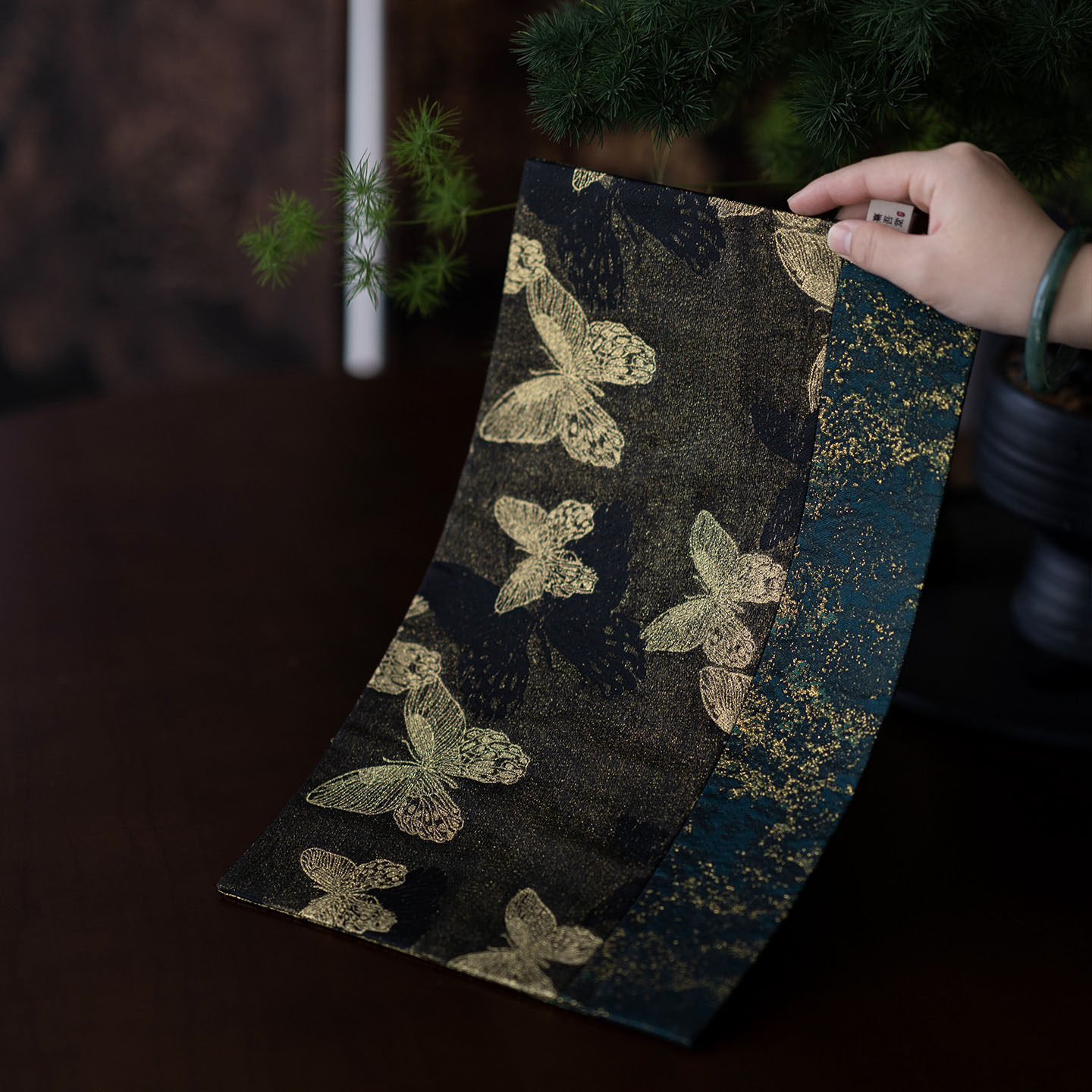 金丝织锦蝴蝶双面干泡茶席新中式禅意家用茶桌布桌旗桌垫