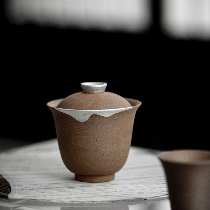 空寂斋老岩泥手工刷银盖碗功夫茶具复古粗陶家用茶碗泡茶碗单碗