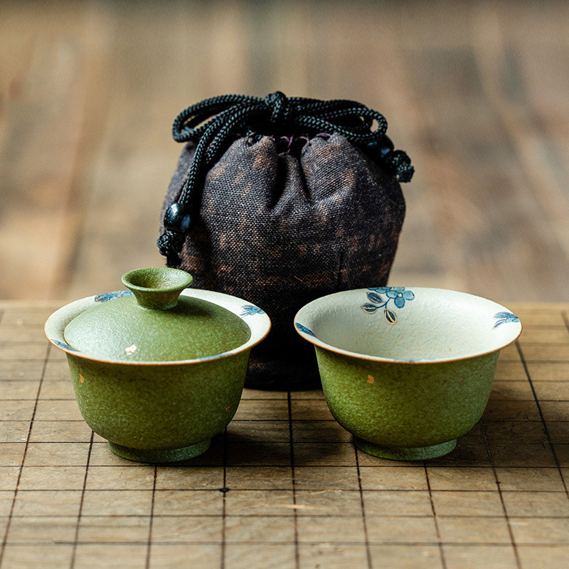 碧山绿盖碗茶杯便携式旅行茶具中式套装收纳袋随身户外泡茶一人饮图片