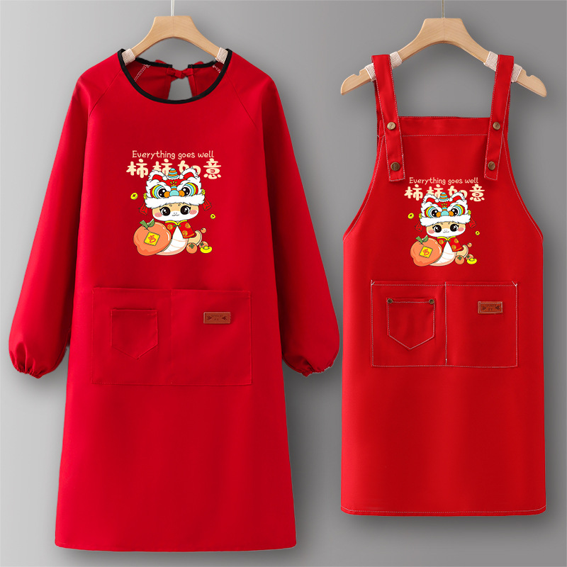 男围裙厨房家用2025新款罩衣大人新年做饭红色女士春节可爱工作服