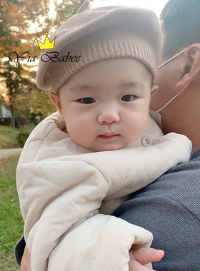 秋冬新款日系超萌针织保暖中性贝雷帽百搭画家帽儿童纯色毛线帽子