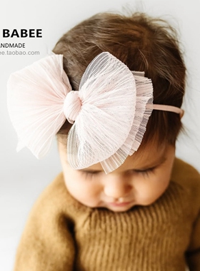甜美网纱蝴蝶结发带婴幼儿头饰粉色公主风发箍ins风宝宝婴儿发饰