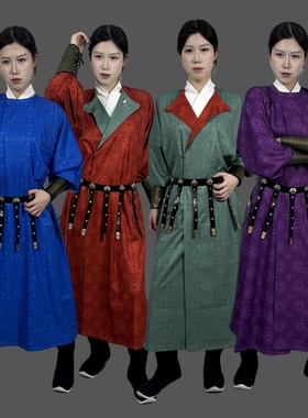 唐制圆领袍女国风汉服双面穿印花紫色襕衫长安的荔枝官袍服装秋冬