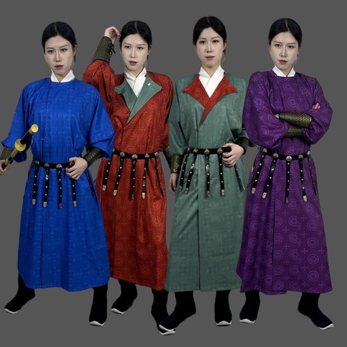 唐制圆领袍女国风印花汉服双面穿