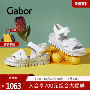 松糕跟魔术贴一字扣带厚底凉鞋 Gabor德国嘉步44622凉鞋 中跟
