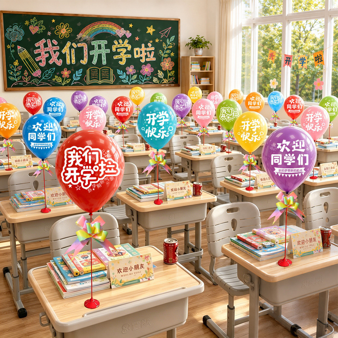 开学季班级教室桌面场景布置仪式