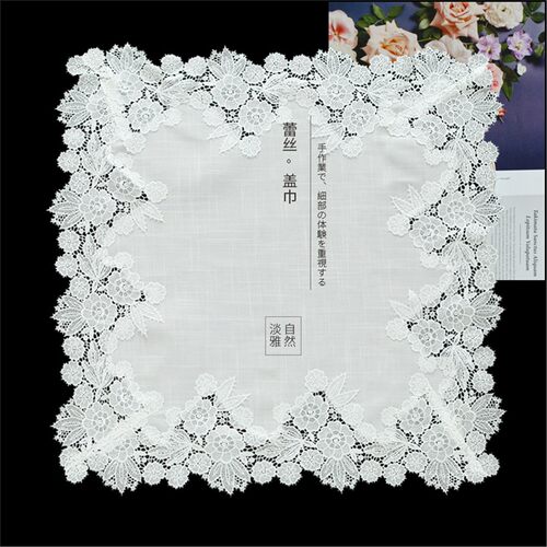 9917白色麻棉蕾丝方形床头