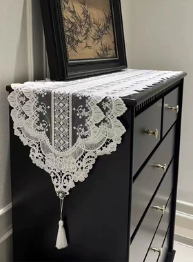 欧式轻奢白色蕾丝五斗柜鞋柜梳妆台防尘盖布艺电视柜茶几餐桌桌旗