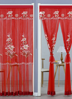 结婚红色门帘免打孔刺绣流苏门帘装饰婚房卧室布置婚庆用品大全