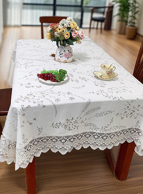 桌布2025新款仿棉麻布艺法式浪漫蕾丝茶几餐桌圆桌桌布白色氛围感