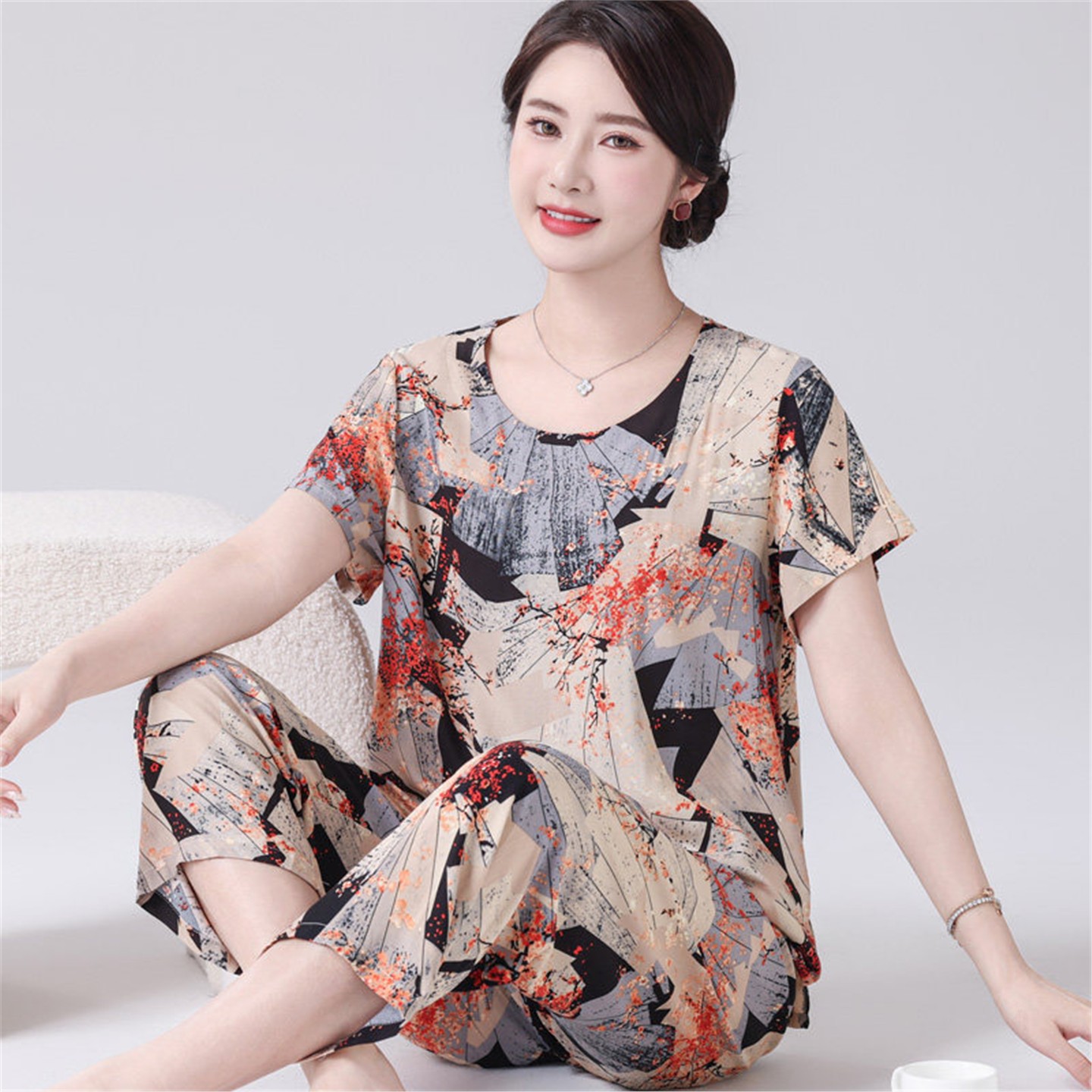 夏季新款妈棉绸睡衣女薄中